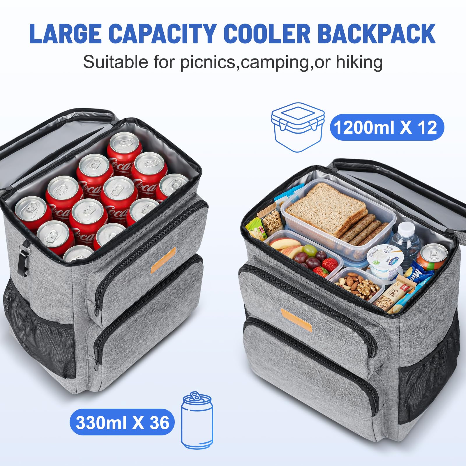 SUNTRIVA Mochila Nevera Isotermica Neveras Portatil 33L Gran Capacidad Bolsa Térmica, Mochilas Termica Porta Alimentos Cestas Impermeable Portatil para Playa, Picnic, Viaje, Camping, Barbacoa — view 3
