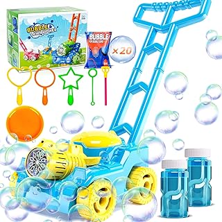 Bubble Lawn Mower, Bubble Machine for Kids, Bubble Mower with Light, Bubble Blower Push Toys for Toddler Outdoor Backyard Gardening Toys, Birthday Gifts for Preschool Boys Girls-Blue