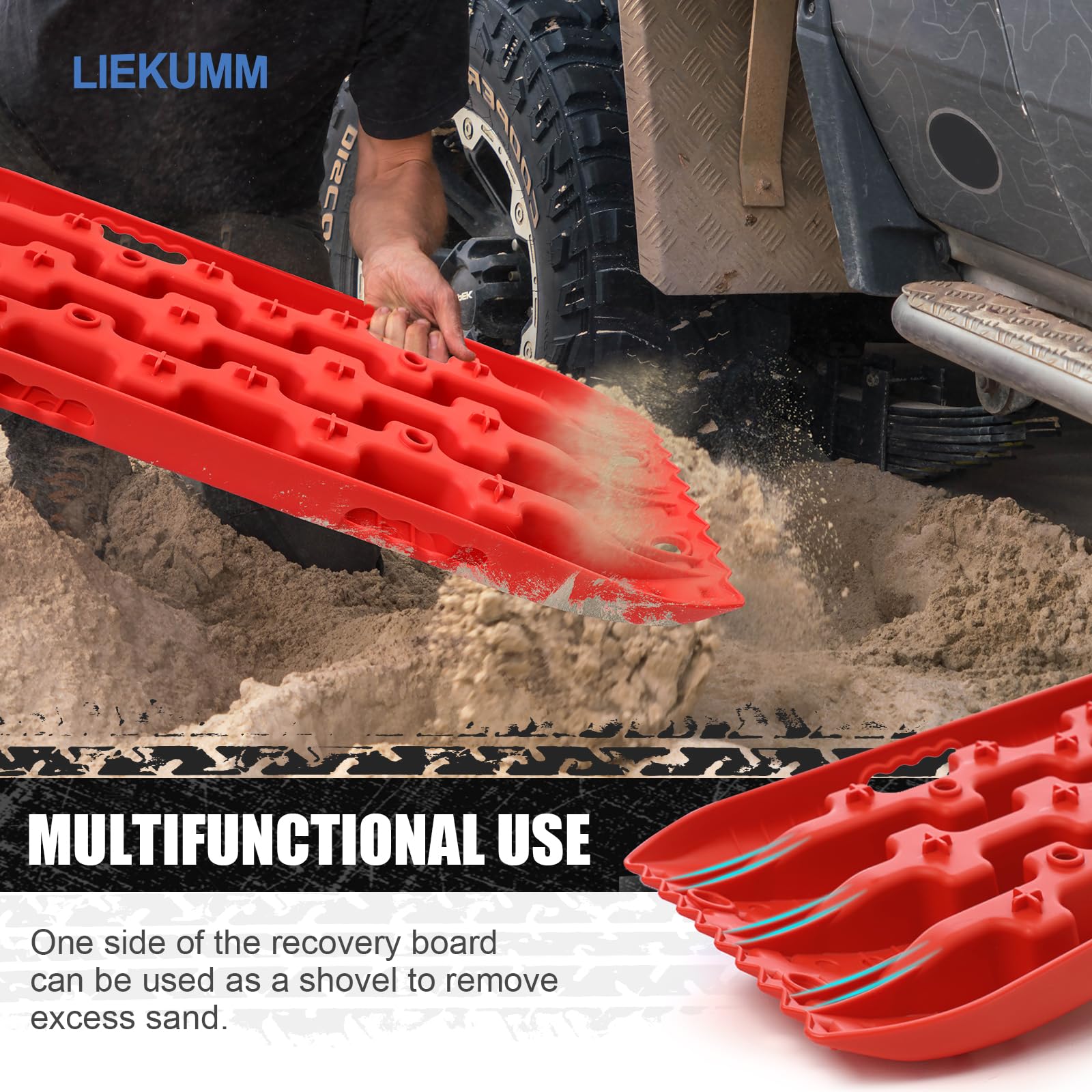 LIEKUMM 2 piste di recupero rosse resistenti, capacità 7 tonnellate, tavole di trazione fuoristrada per sabbia/fango/neve, tracce di recupero per 4x4, SUV, pickup, veicoli fuoristrada, ATV, auto
