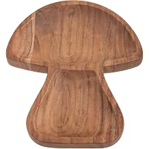 Karma, Acacia Wood Shaped Serving Bowl, Shaped Wooden Compartment Divided, Wood Accent-Plates Divided Dessert Dish Serving Trays Platters, Mushroom