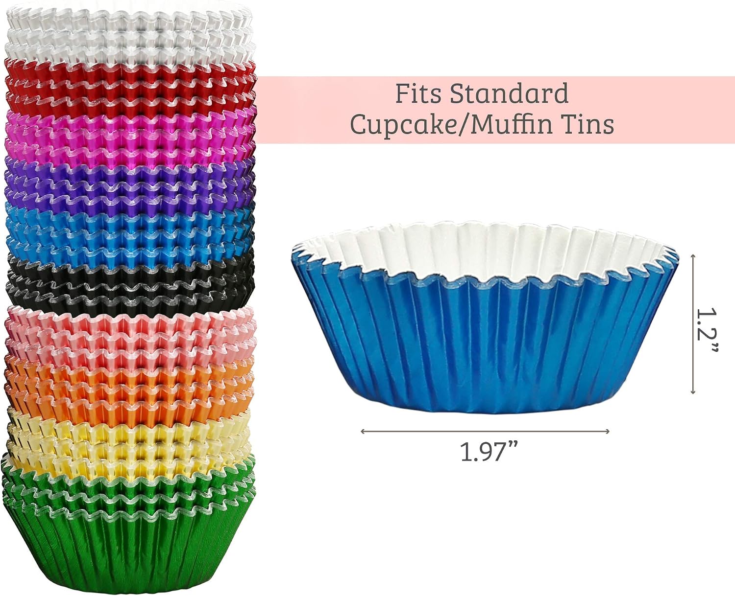 LotFancy Foil Cupcake Liners, 500pc Standard Size Muffin Liners, Metallic Cupcake Wrappers, Disposable Baking Cups Paper for Wedding, Birthday, Party, Baby Shower Boy Girl, 10 Colors