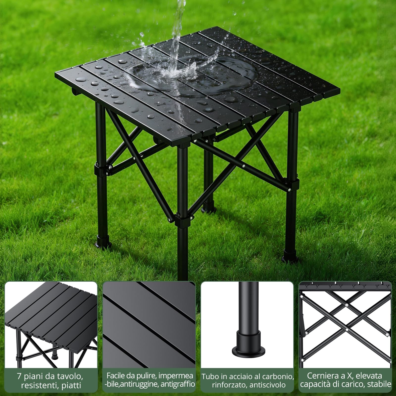 EYPINS Tavolo da Campeggio Pieghevole Leggero,Portatile con Borsa da Trasporto,Tavolino con Struttura Stabile,Impermeabile,per Picnic,Spiaggia,Barbecue,Escursionismo,Viaggi,Pesca,40x40x40 cm