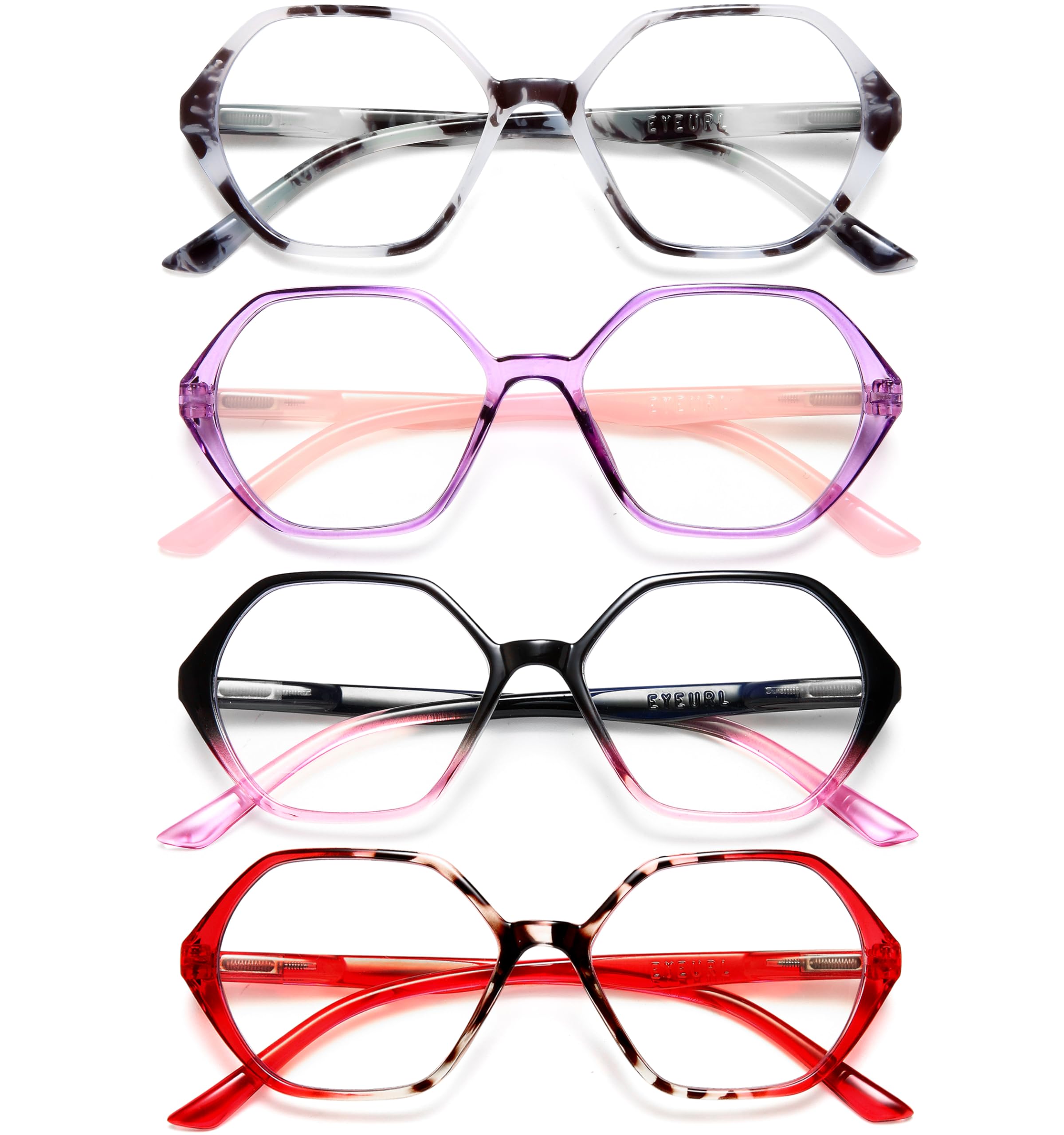 EYEURL 4-Pack Reading Glasses for Women Blue Light Blocking Computer Glasses Vintage Design Diamond Shaped Frame Readers for Women Men Anti Glare