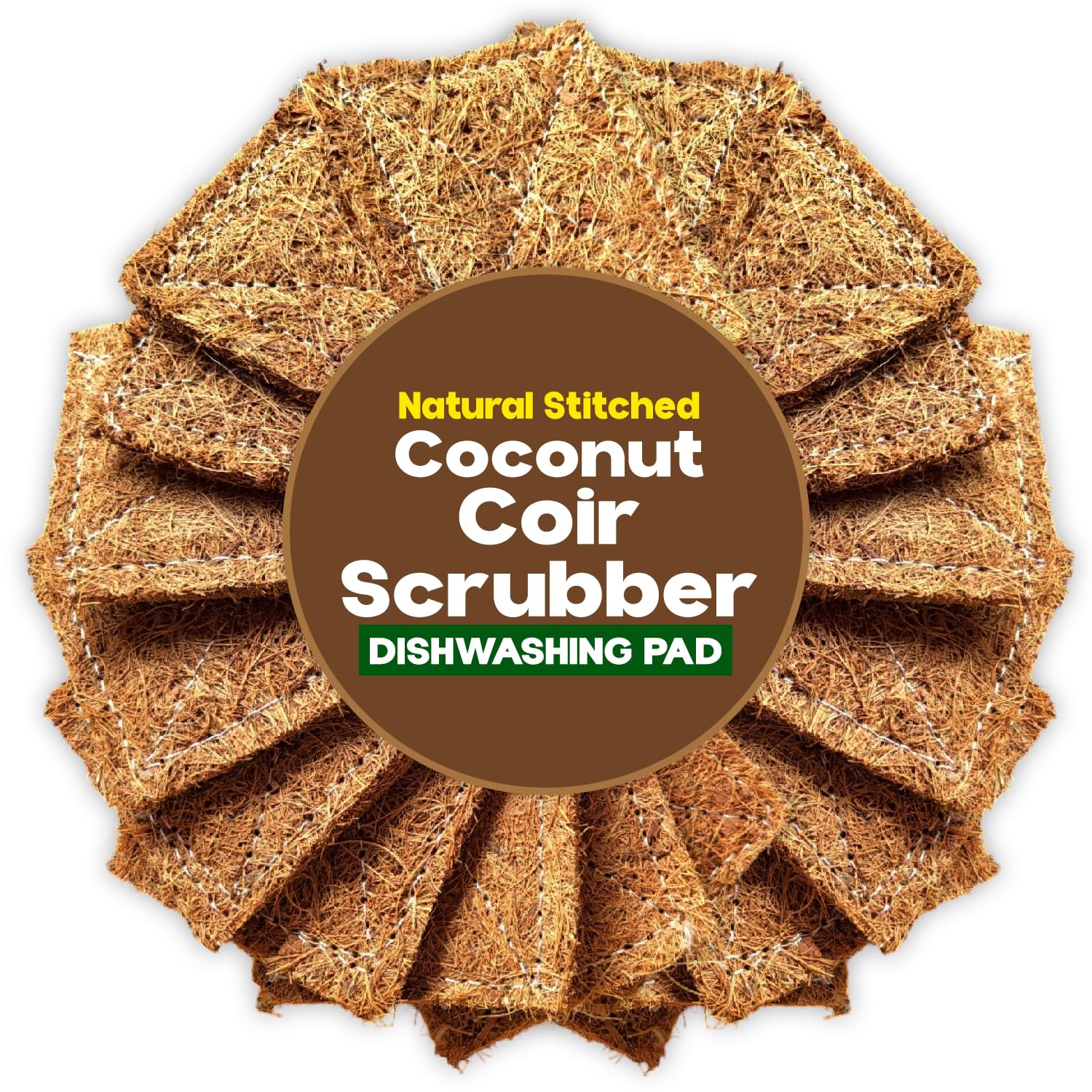 ruteen Natural Coconut Coir Scrubber Dishwashing Pad | Scrub for Dishes Utensils Vessels | Stitched | Natural Chemical Free Bio Degradable Scrubber | Small 10CM X 7.5CM 4"X3" | Pack of 5-image-15