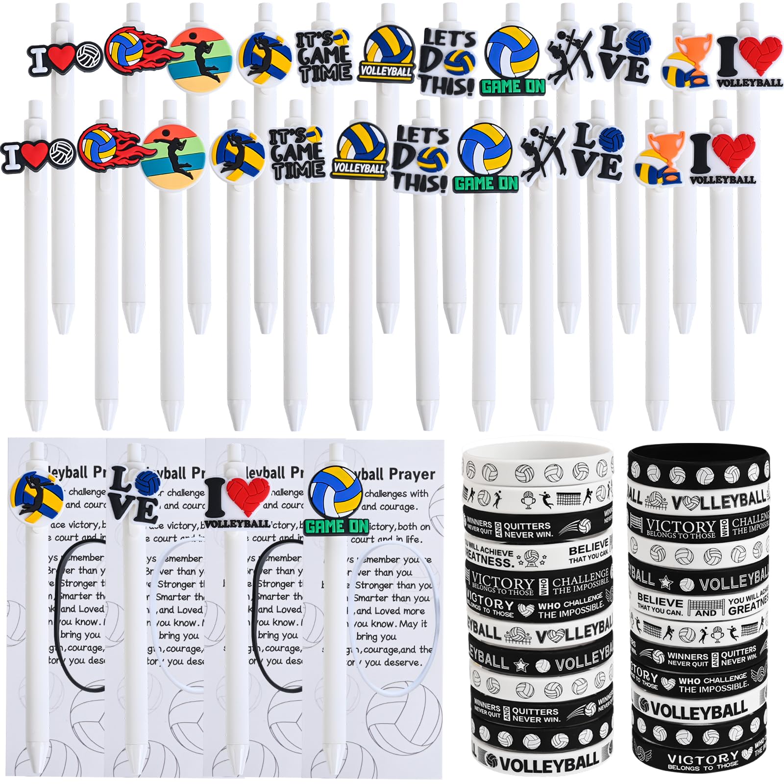 LiYiQ 72 Pcs Volleyball Party Favors Volleyball Team Gifts Volleyball Goodie Bags Stuffers Volleyball Ballpoint Pens Bookmark Card and Silicone