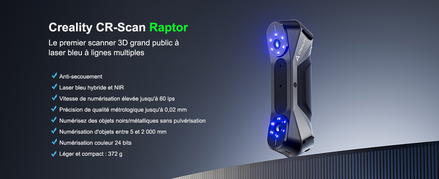 Creality CR-Scan Raptor Scanner 3D manuel pour imprimante 3D avec technologie multi-lignes Blue