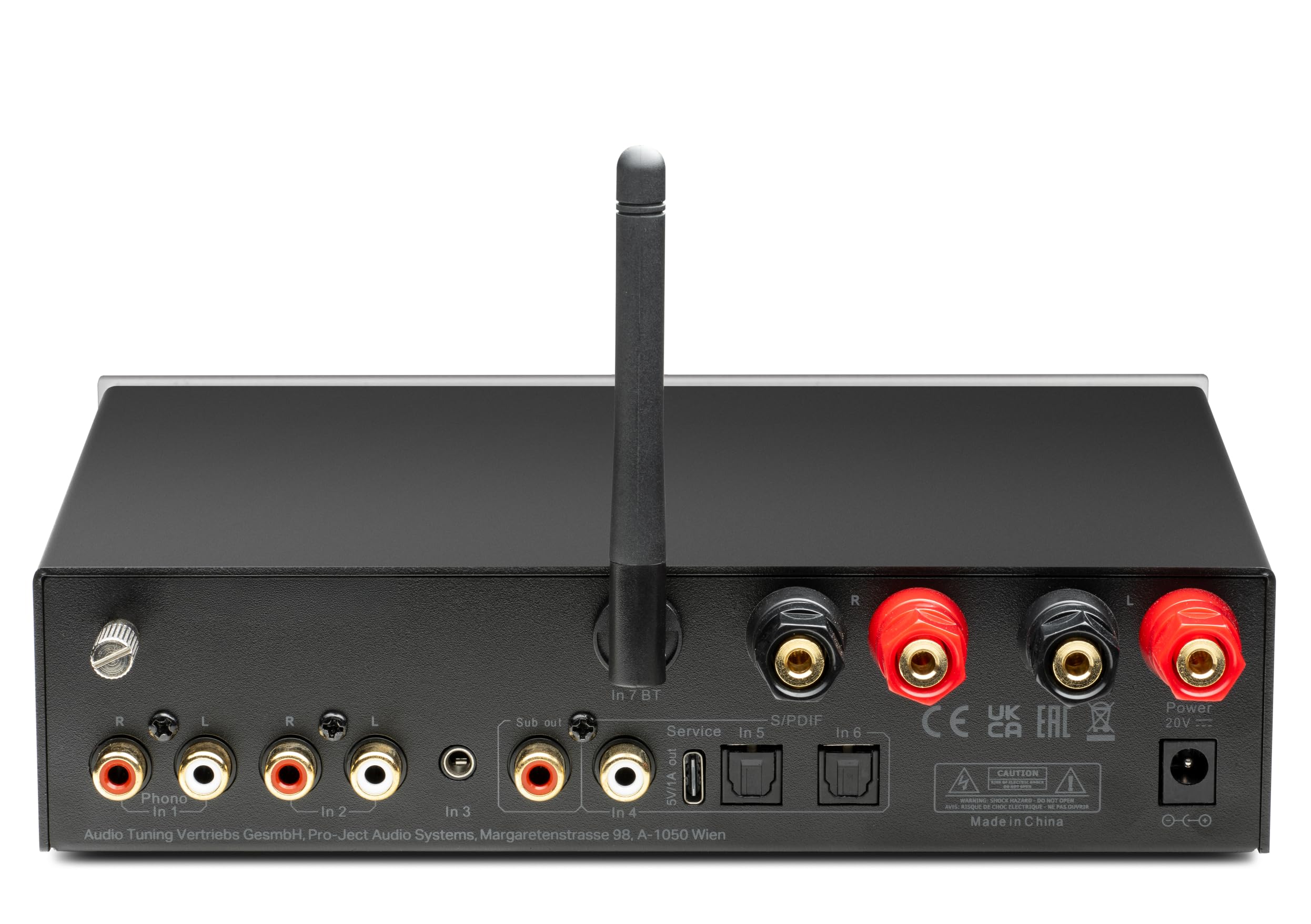 Pro-Ject Stereo Box E, amplificatore stereo integrato compatto Hi-Fi con BT 5.0, uscita subwoofer, 2 ottici, 1 x coassiale SPDIF In, 2 x 40 W (argento)