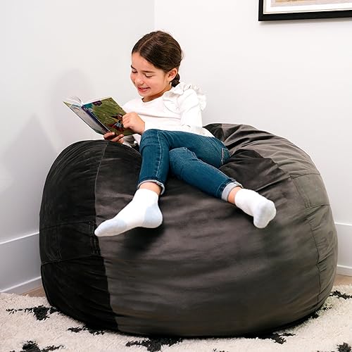 Miniatura 64 de Big Joe Fuf - Puf extragrande (XXL) relleno de espuma con funda extraíble, color niebla Lenox, poliéster tejido duradero, 6 pies, gigante Negro