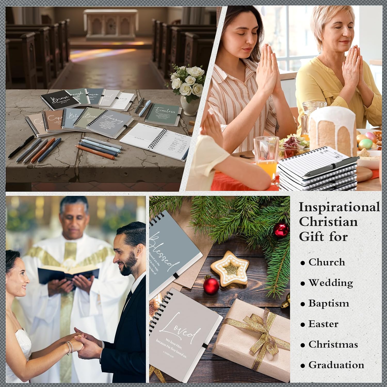 Kosiz 24 Sets Administrative Professional Gifts Bulk Christian Spiral Notebooks with Pens Small Bible Prayer Journals and Pens Gifts for Women Men Church Office School Supplies (Boho)
