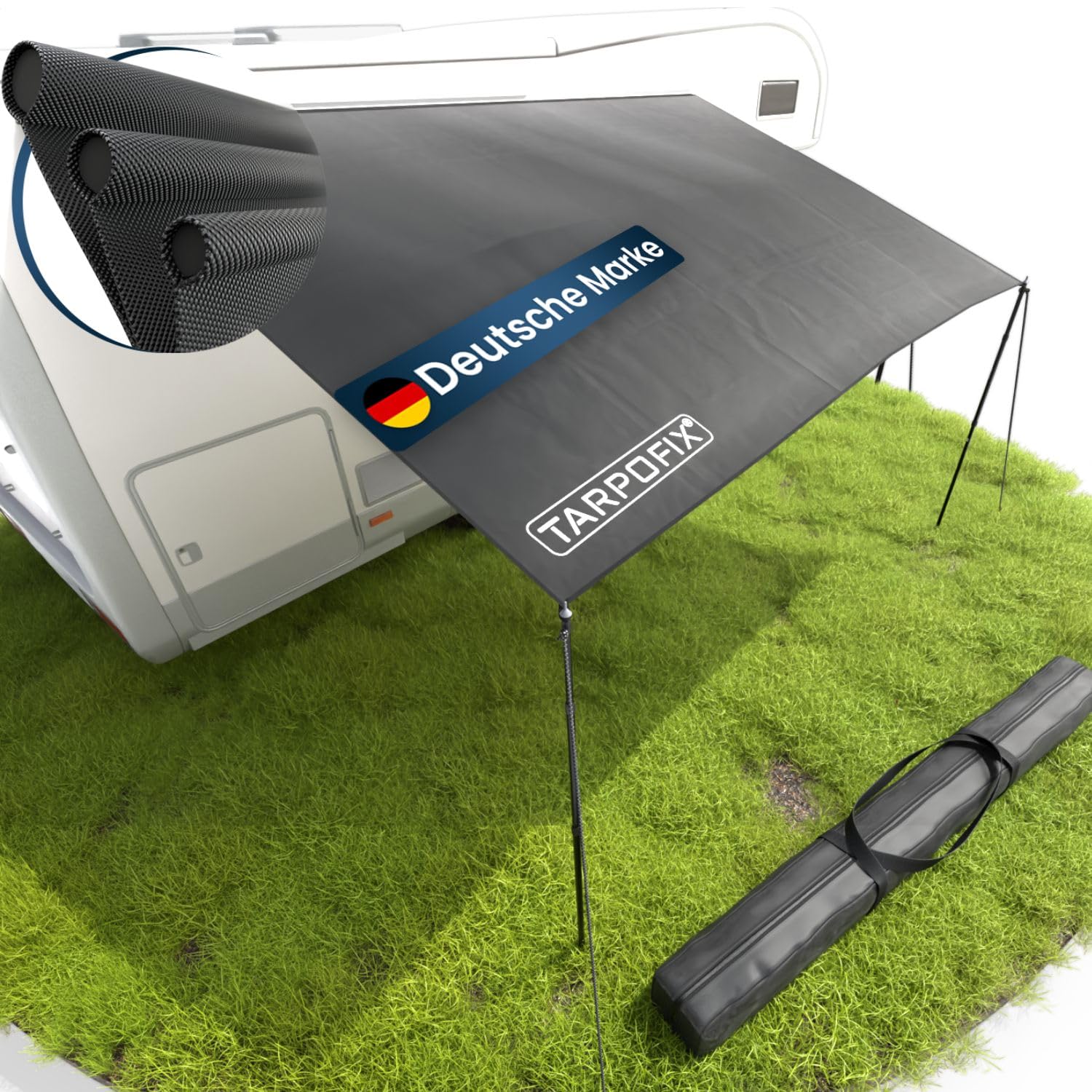 Tarpofix® Sonnensegel Wohnwagen 3 x 2,4 m Wasserabweisendes Sonnendach UV Schutz Camping Kederleiste Vorzelt Plane