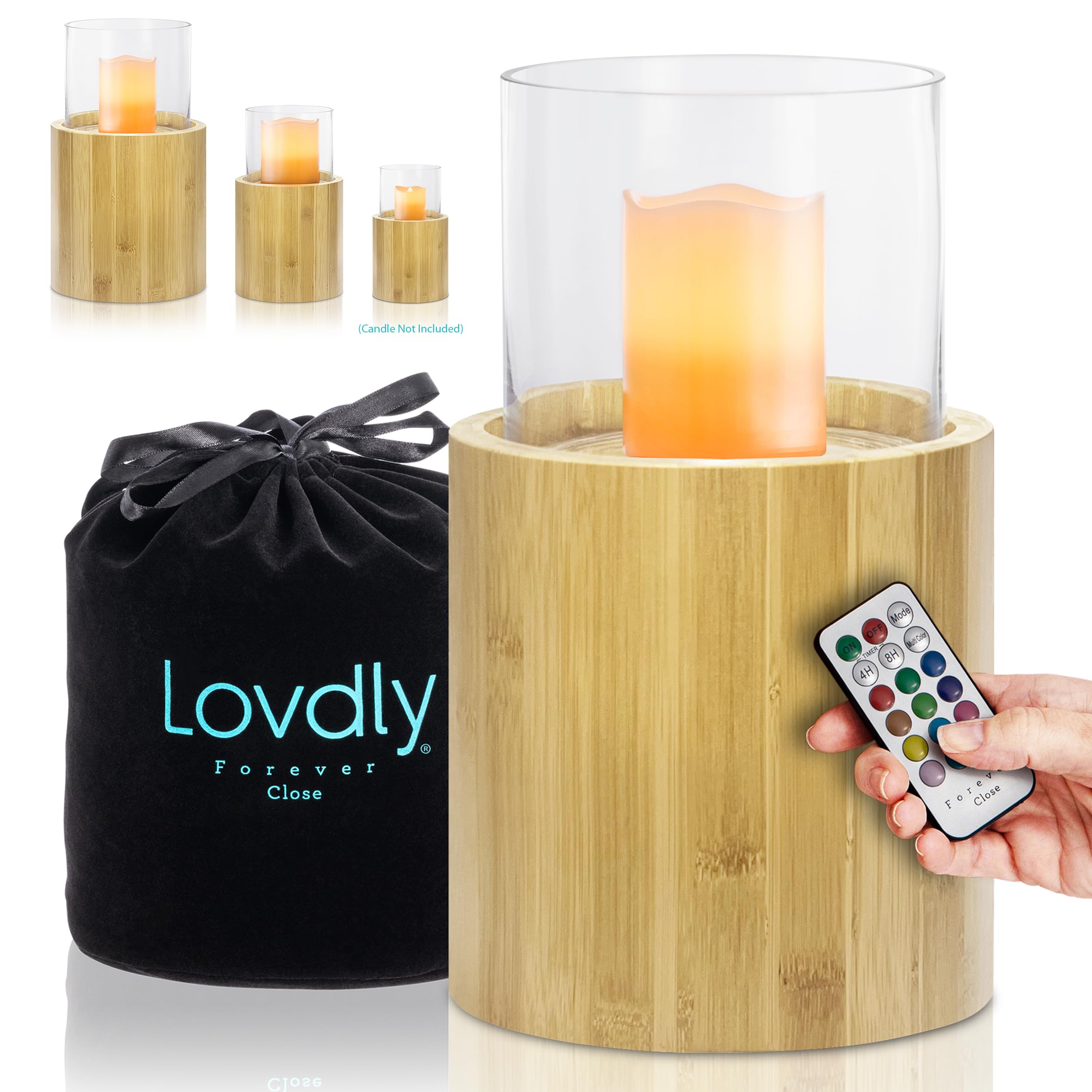 Lovdly Cremation Urn for Human Ashes | Keepsake Urns for Adult & Pet Ashes | Decorative Urn Made from Premium Wooden Base with Glass Top & Flameless LED… (Wood, Large Bamboo)