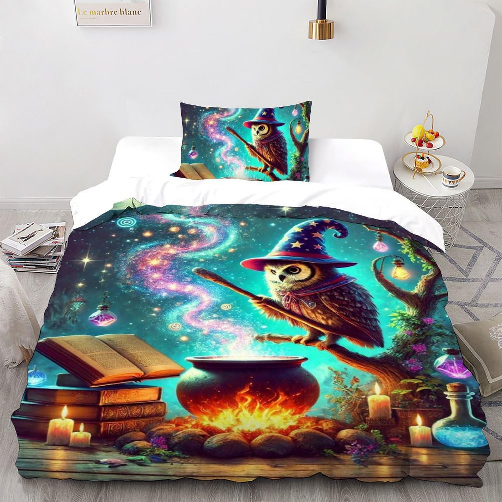 Housse de couette hibou 135x200cm en microfibre avec 1 taie