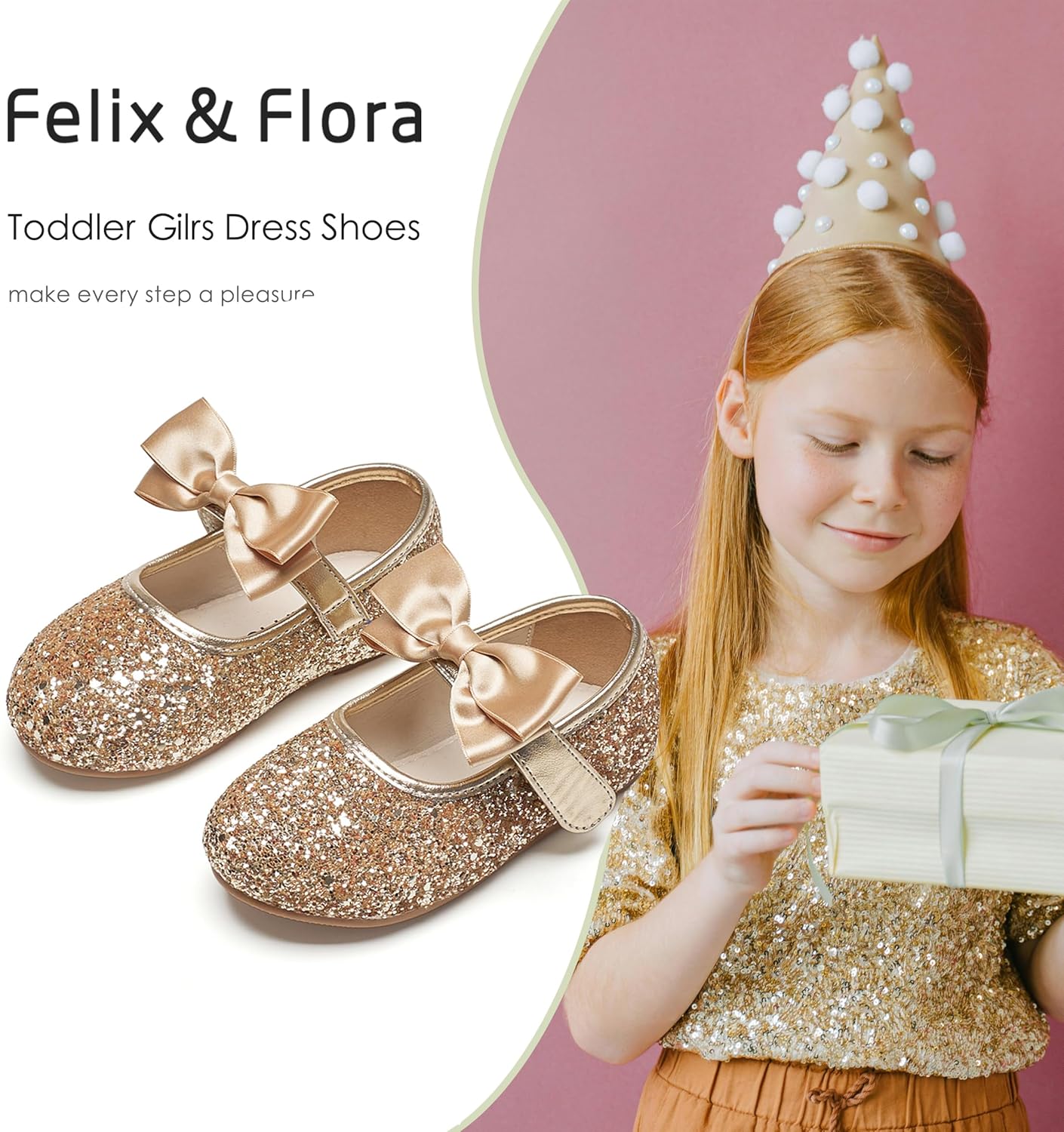 Felix & Flora Toddler Girl Dress Shoes - Flower Girl Ballet Flats School Wedding Party - Image 4