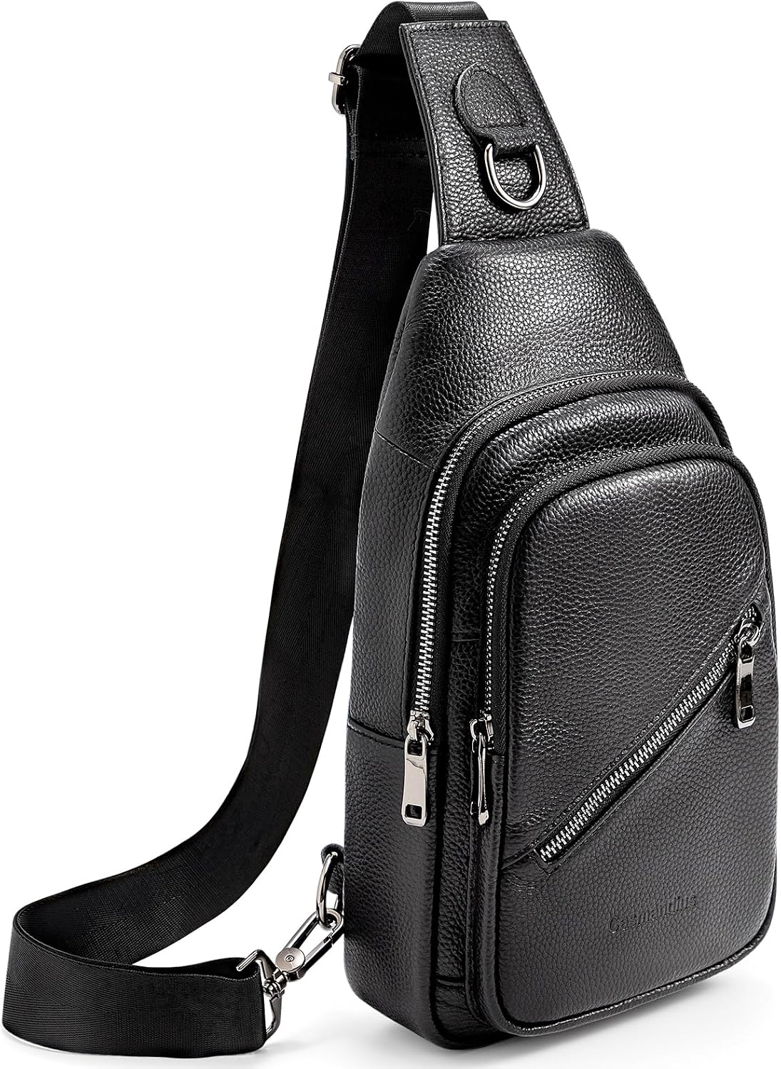 Leather Sling Bag Crossbody Bags for Men, Chest Pack for Daily Travel Leisure Sport（Black/Brown）