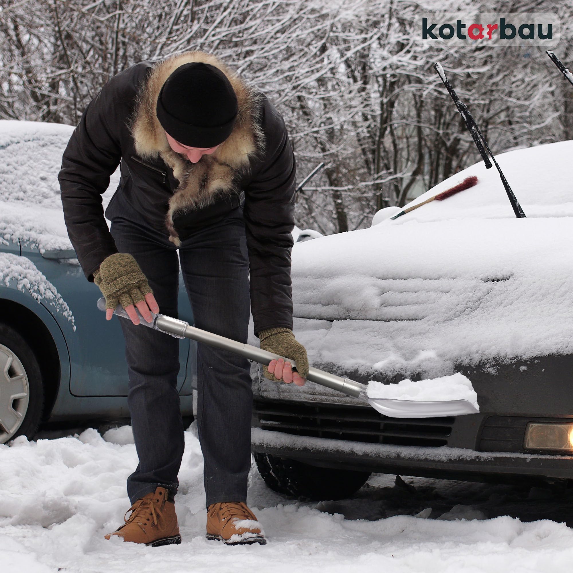 KOTARBAU® Pala da neve per auto, in alluminio, 27,5 – 41,5 cm, telescopica per valanga, piccola pala pieghevole in plastica e policarbonato
