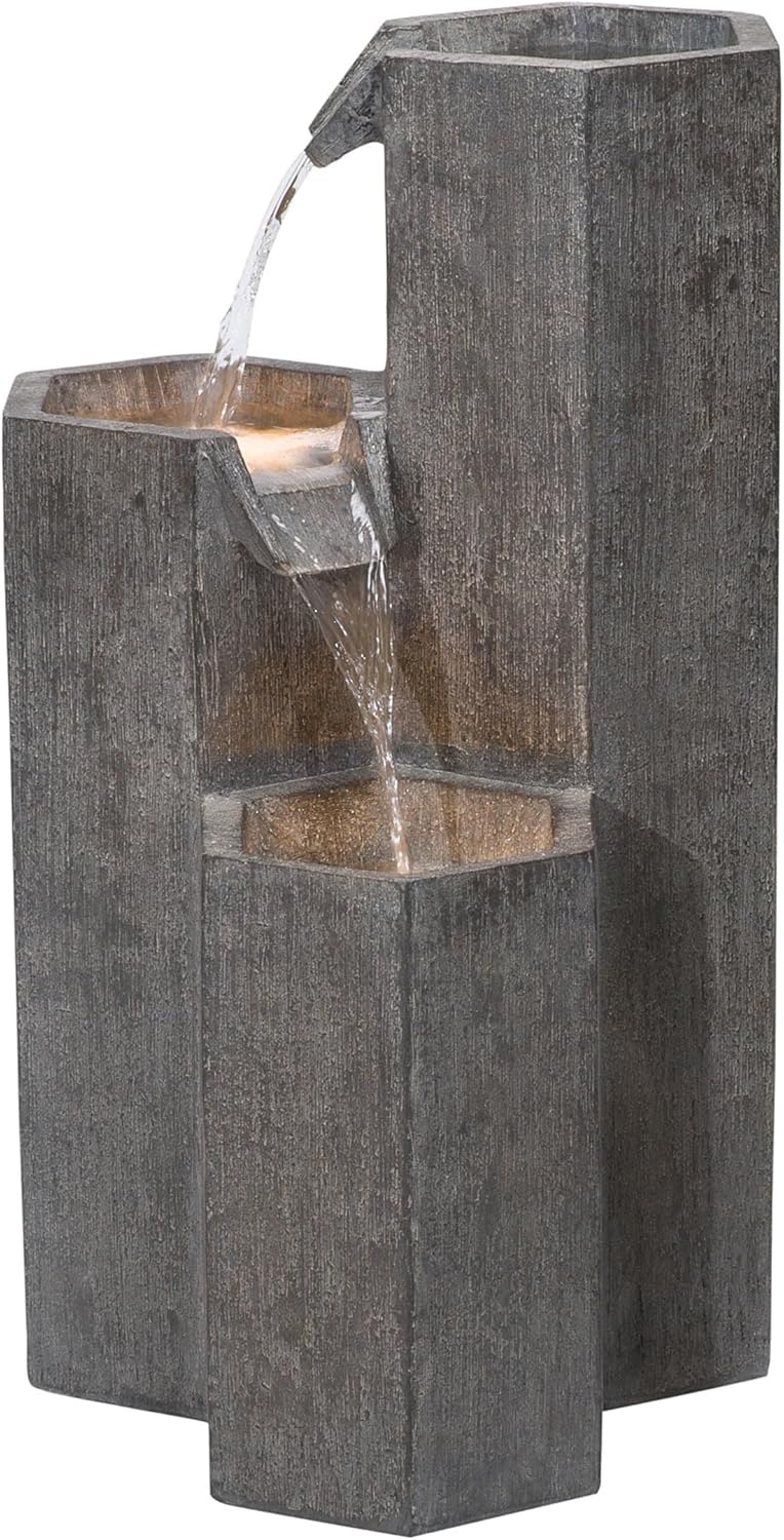 Alpine Corporation 25" Tall Indoor/Outdoor 3-Tier Hexagonal Columns Fountain with LED Lights