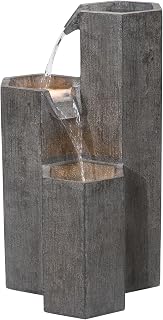Alpine Corporation 25" Tall 3-Tier Hexagonal Columns Fountain with LED Lights
