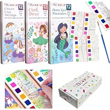 Renk Paletli Sulu Boya Etkinlik Seti, Kendin Yap DIY Kitap Ayrac ,  ocuklar ve Yeti kinler i in 3 Adet Yeni Nesil Sulu Boya Defteri ve 3 Adet Sulu Boya F r as  DahilUnicorn- i ek Perisi-Deniz K z