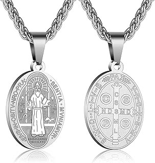 RS St Christopher/Michael/Jude/Anthony/Joseph/Virgin Mary Miraculous Medal Pendant Necklace for Men Boys Stainless Steel Chain 24 Inches