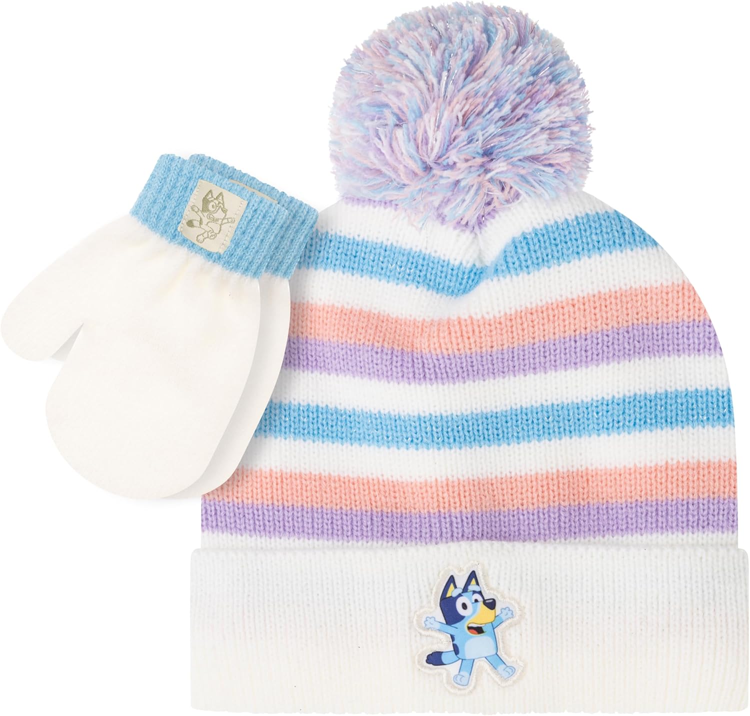 Bluey Bandit and Chilli Toddler Hat with Winter Mittens for Children – Warfare…
