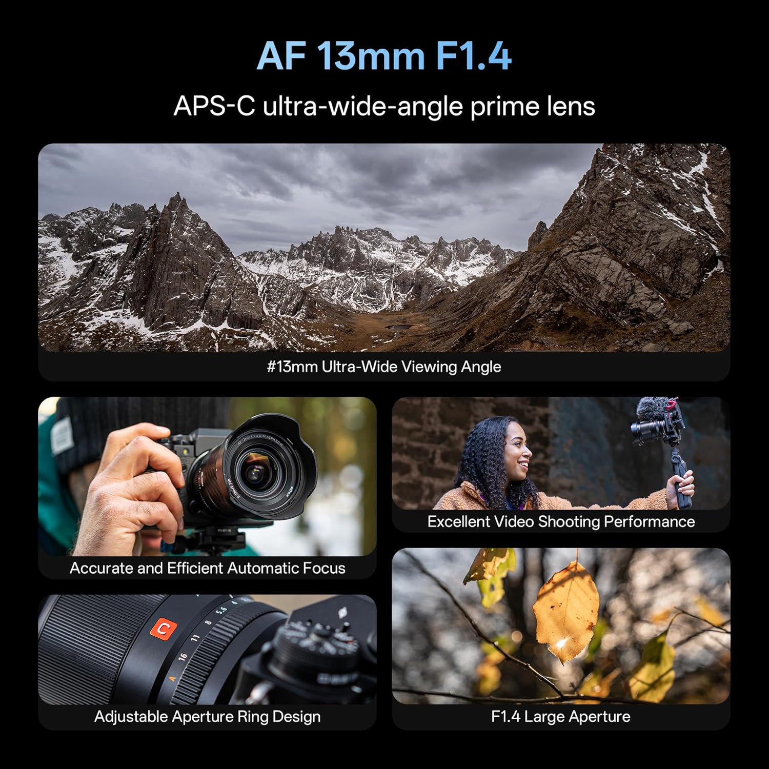 VILTROX AF 13mm f1.4 F/1.4 E Mount Lens, F1.4 Large Aperture Ultra Wide Angle Autofocus APS-C Prime Lens for Sony E-Mount Camera A6600 A6500 A6300 A6400 A7 A7R A7C A7II A7RII A7SIII A7III A9 A1