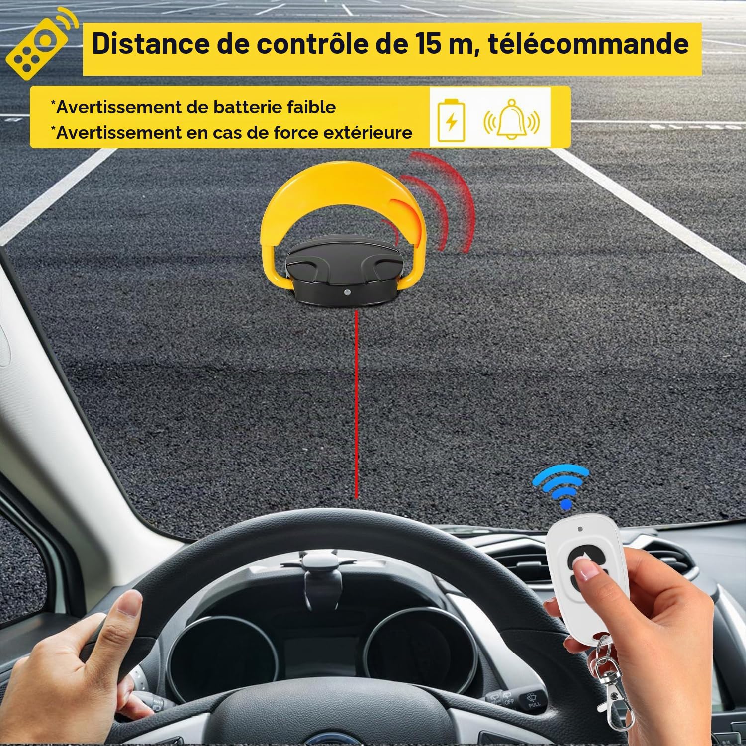 Barrière de parking avec télécommande, surveillance de parking automatique avec fonctions d'alarme, poteau de parking télécommandé anti-collision 180°, poteau rabattable, verrouillage