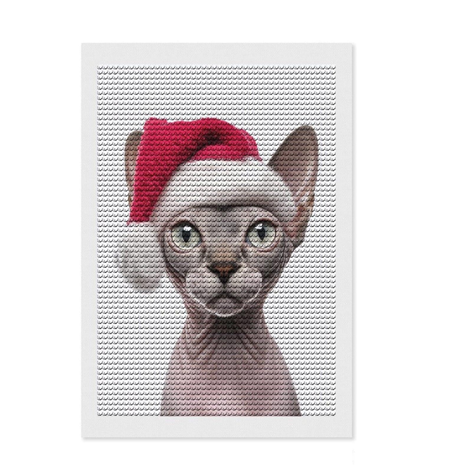 Junmoney Sphynx Cat Christmas Portrait DIY Diamond Art Canvas Kit 8"x12", for Teens, Creative Leisure Activity, Boho Decor, Festive Craft Gift