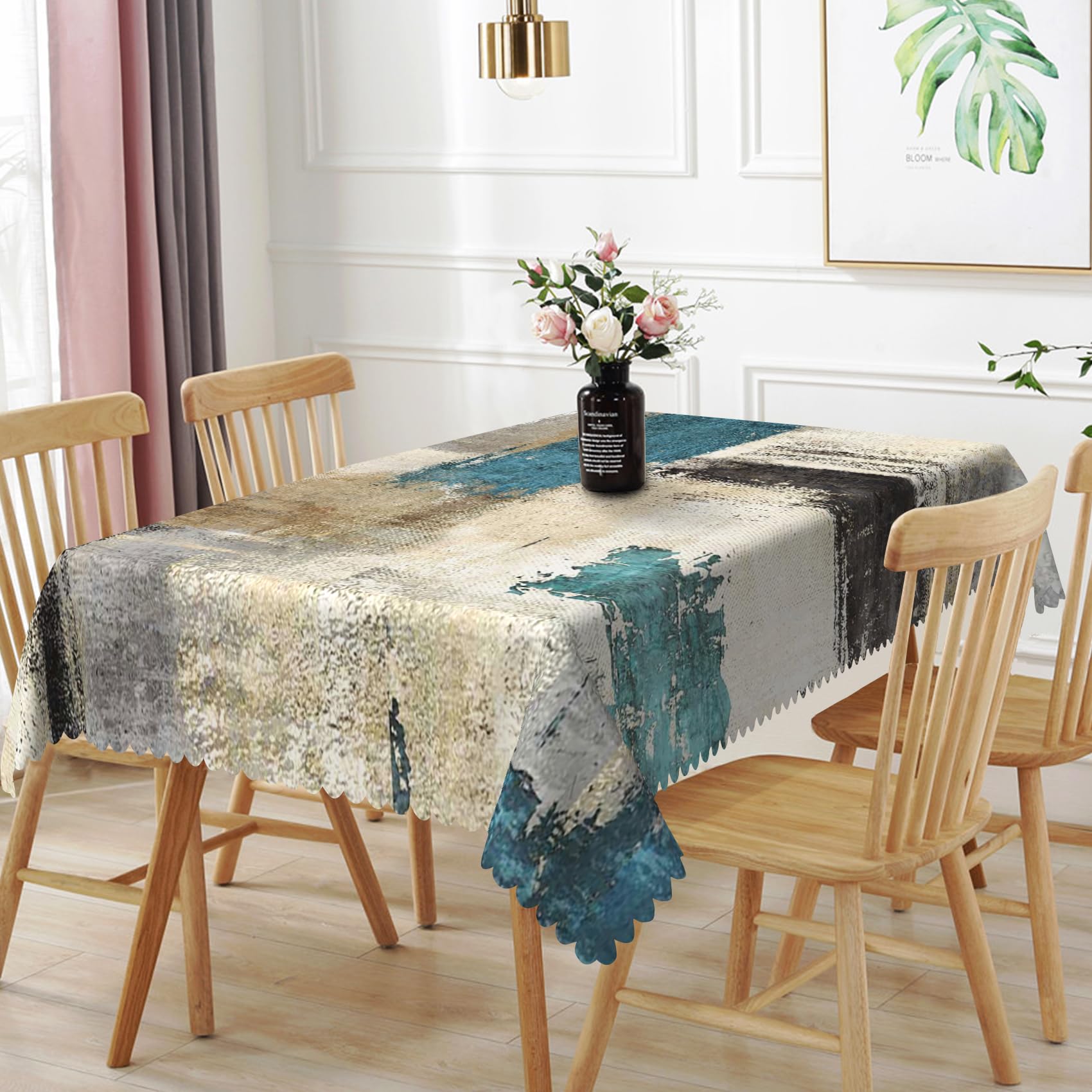 TTQYFNM 54x86inches Modern Abstract Art Tablecloth Blue Brown Grey Oil Painting Texture Rectangle Table Cloth Stain Resistant and Waterproof Table