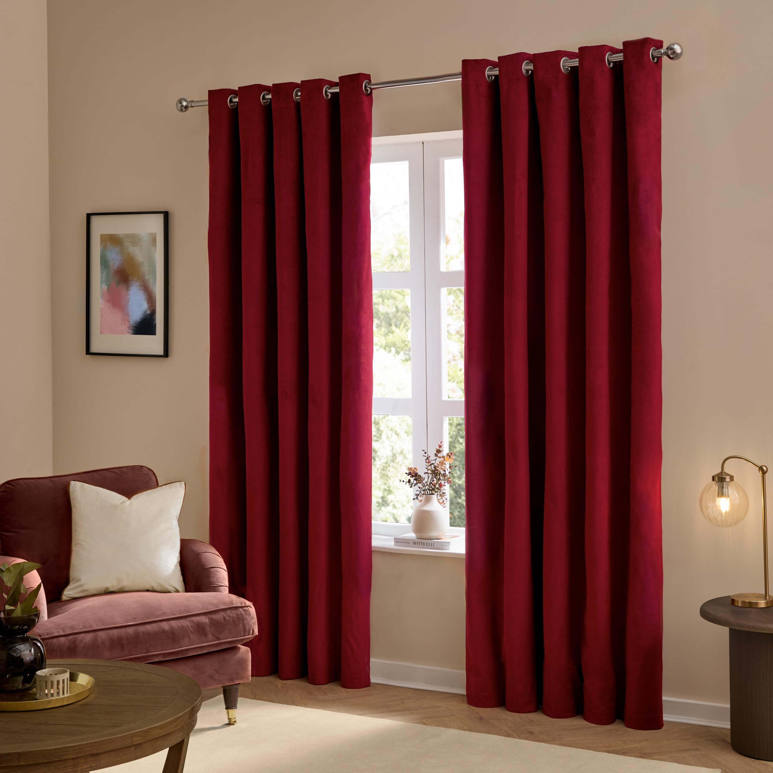 furn. The Ultimate Velvet Blackout Eyelet Curtains (Red-229x137cm)