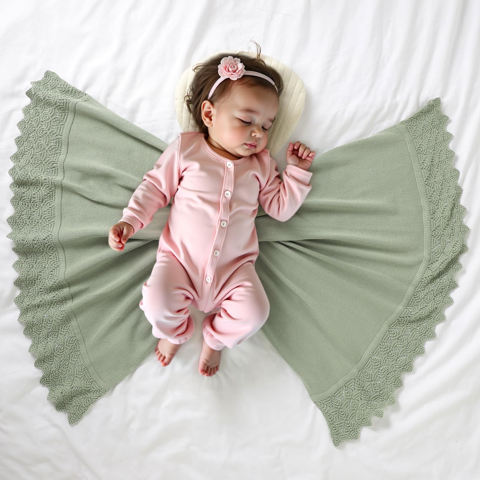Hadetoto Cotton Baby Blanket for Newborn Soft Knit Boy Girl Blankets Baby Essentials Newborn Gift 100 x 80cm (Baby Green) - Image 2