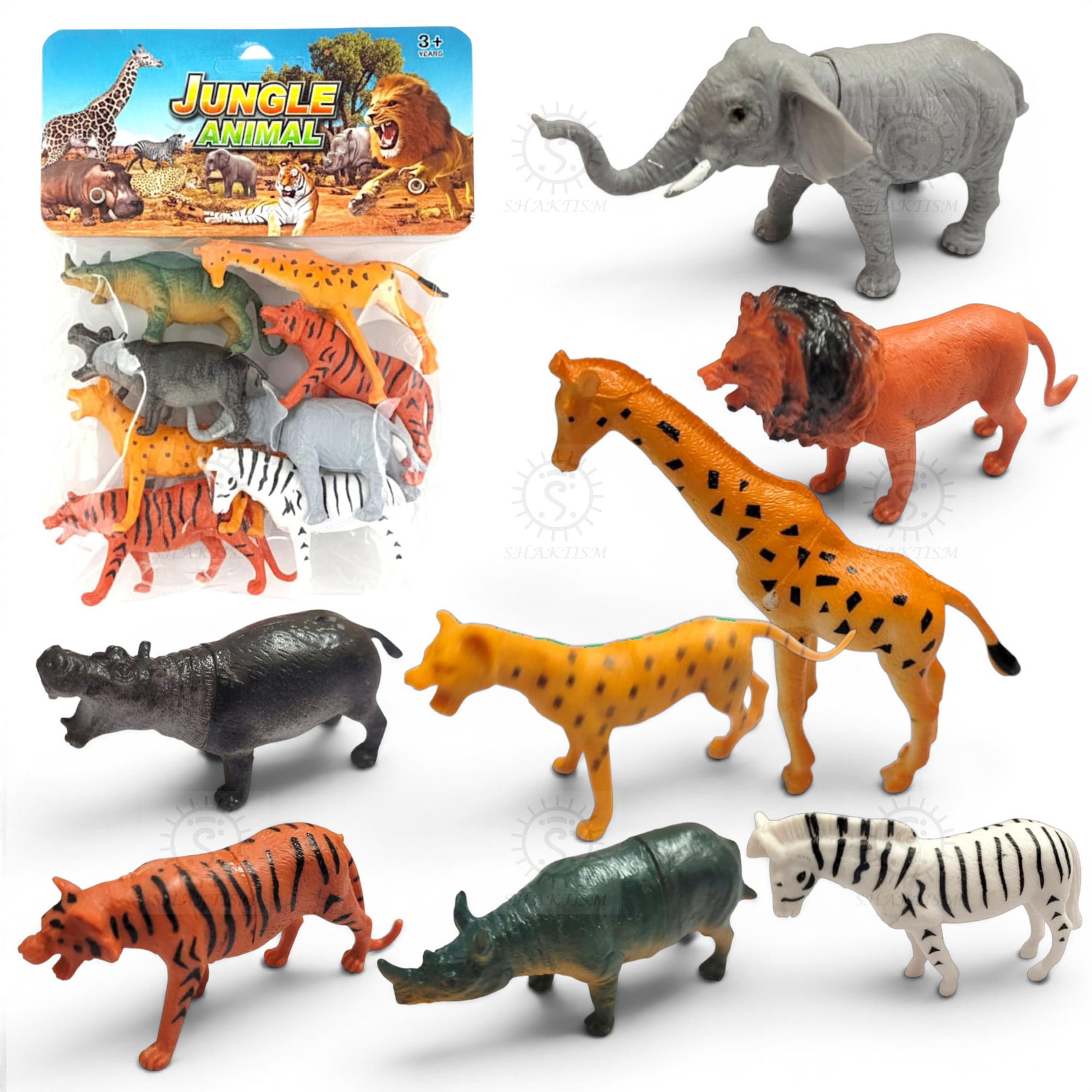 SHAKTISM Animal Toy Set, 8 Pieces Wild Jungle Animal Figures