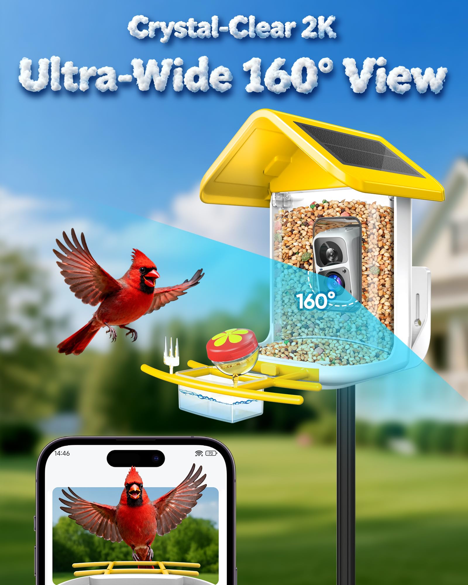 Comedero inteligente para pájaros con cámara, WiFi de 2.4 GHz AI para identificar especies y video en vivo, aplicación para patio trasero, regalo para comedero de pájaros de Navidad