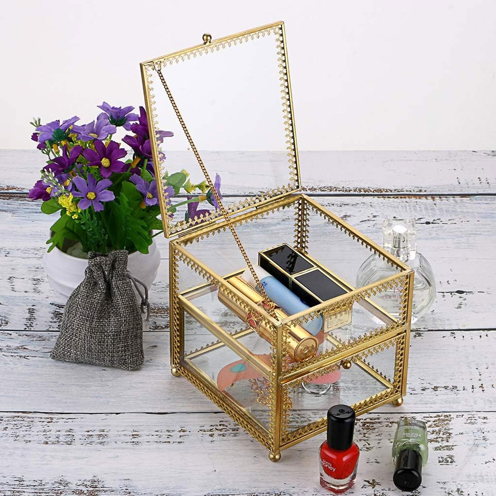 Amazon.com: Hipiwe Vintage Glass Jewelry Trinket Box - Geometric
