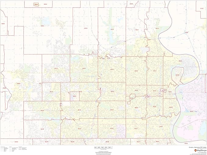 Omaha, Nebraska ZIP Codes 48" x 36" Laminated Wall Map
