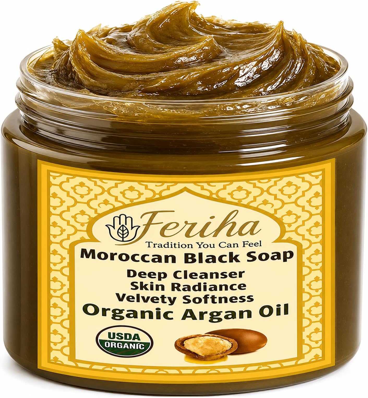 FERIHA Organic Moroccan Black Soap (Argan Oil) – Made in Morocco – 7 oz