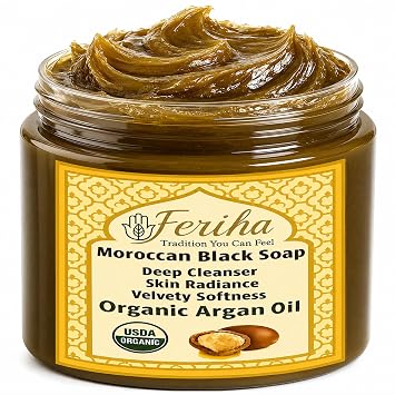 FERIHA Organic Moroccan Black Soap Argan Oil Made in Morocco 7 oz