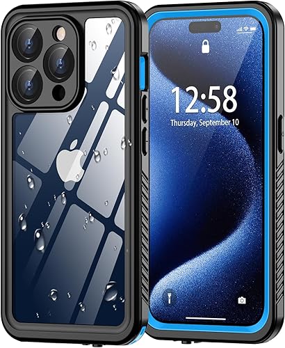 Oterkin Funda impermeable para iPhone 15 Pro Max, funda protectora de cuerpo completo para iPhone 15 Pro Max con protector de pantalla integrado, a