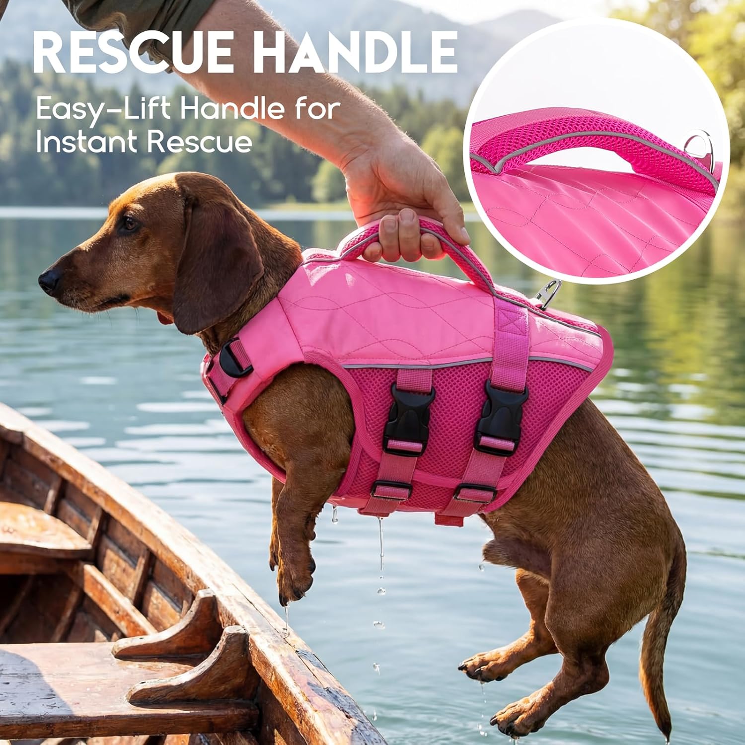 ASENKU Dog Life Jacket, High-Buoyancy Reflective Dog Swimming Vest with Durable Handles for Small/Medium/Large Dogs - Pool, Beach, Boating (Pink, XL)