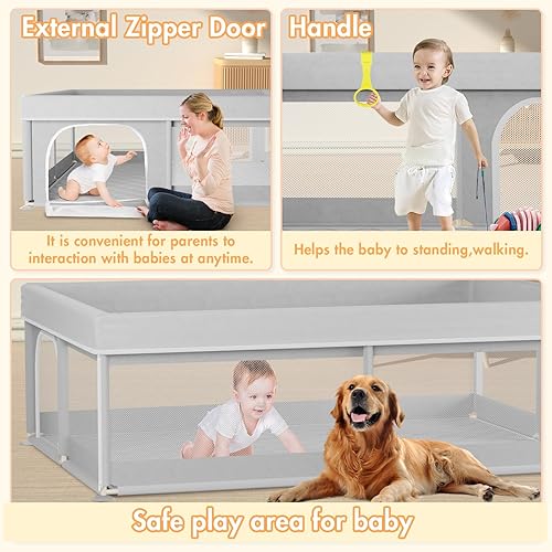 Miniatura 3 de Omzer Corralito para bebés con tapete de 71 x 59 pulgadas corralito grande para bebés y niños pequeños, corralito de juego de seguridad para