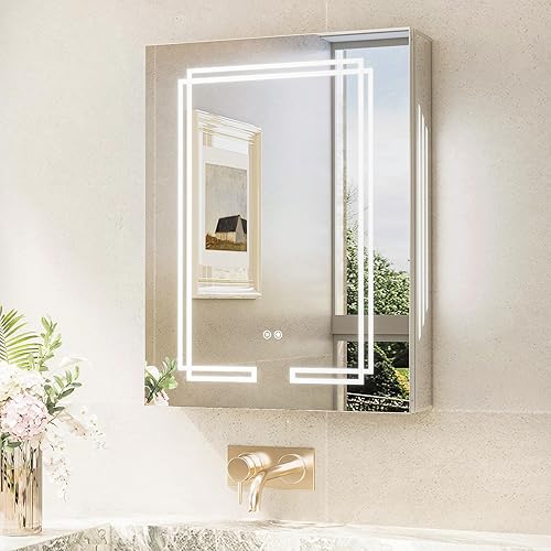 TokeShimi Espejo LED para baño de 20 x 26 pulgadas, espejo de tocador de 3 colores, atenuación continua CRI 80+ función de memoria antivaho para