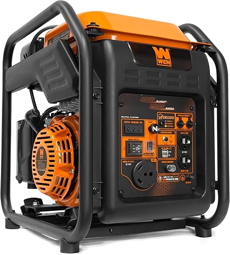 WEN GN400i RV-Ready 4000-Watt Open Frame Inverter Generator, CARB Compliant, Black/orange