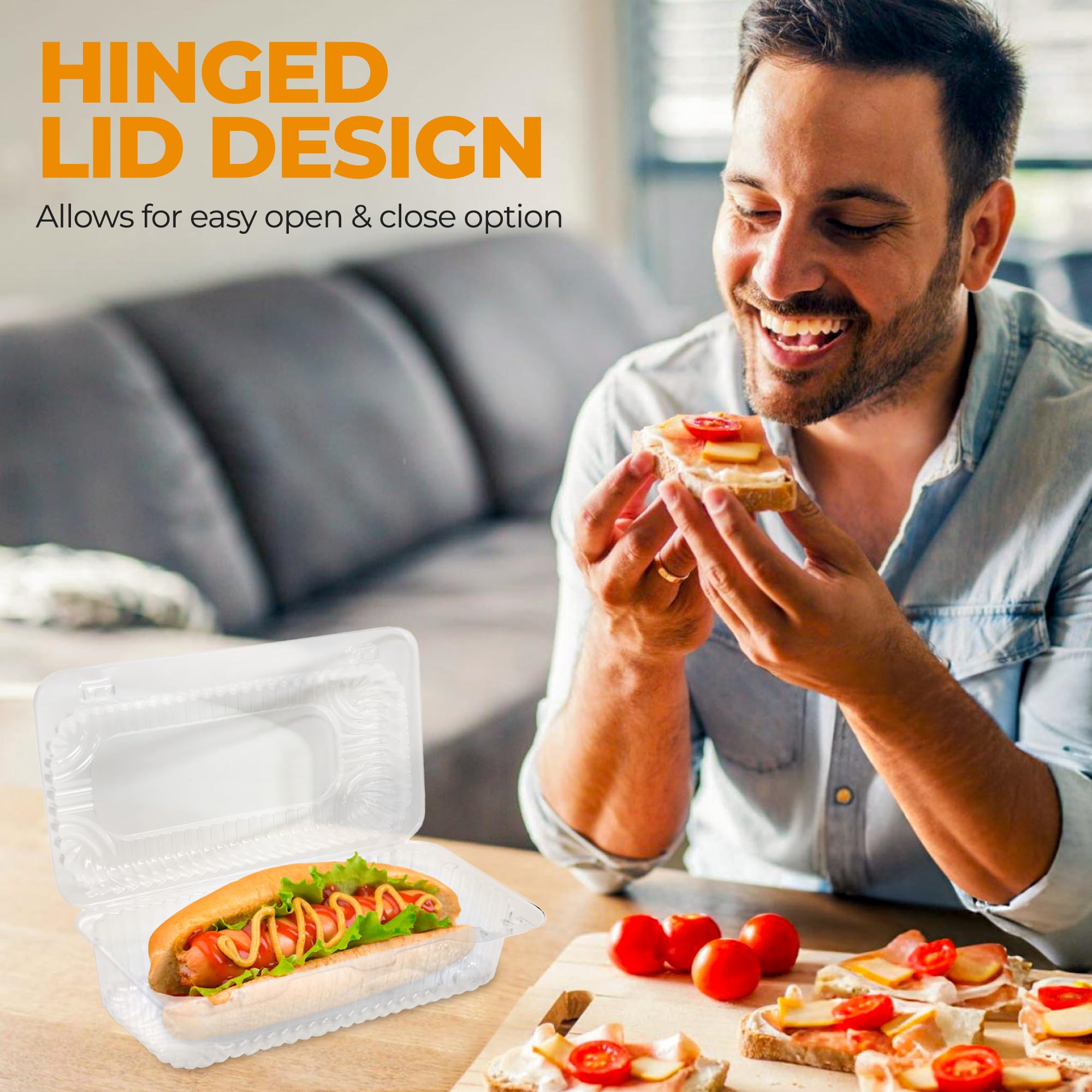 50 contenitori in plastica da asporto a conchiglia per alimenti | 22,9 x 12,7 x 7,6 cm con coperchio trasparente | Scatole per fragole ricoperte di cioccolato, scatole per dolcetti, fornimenti da