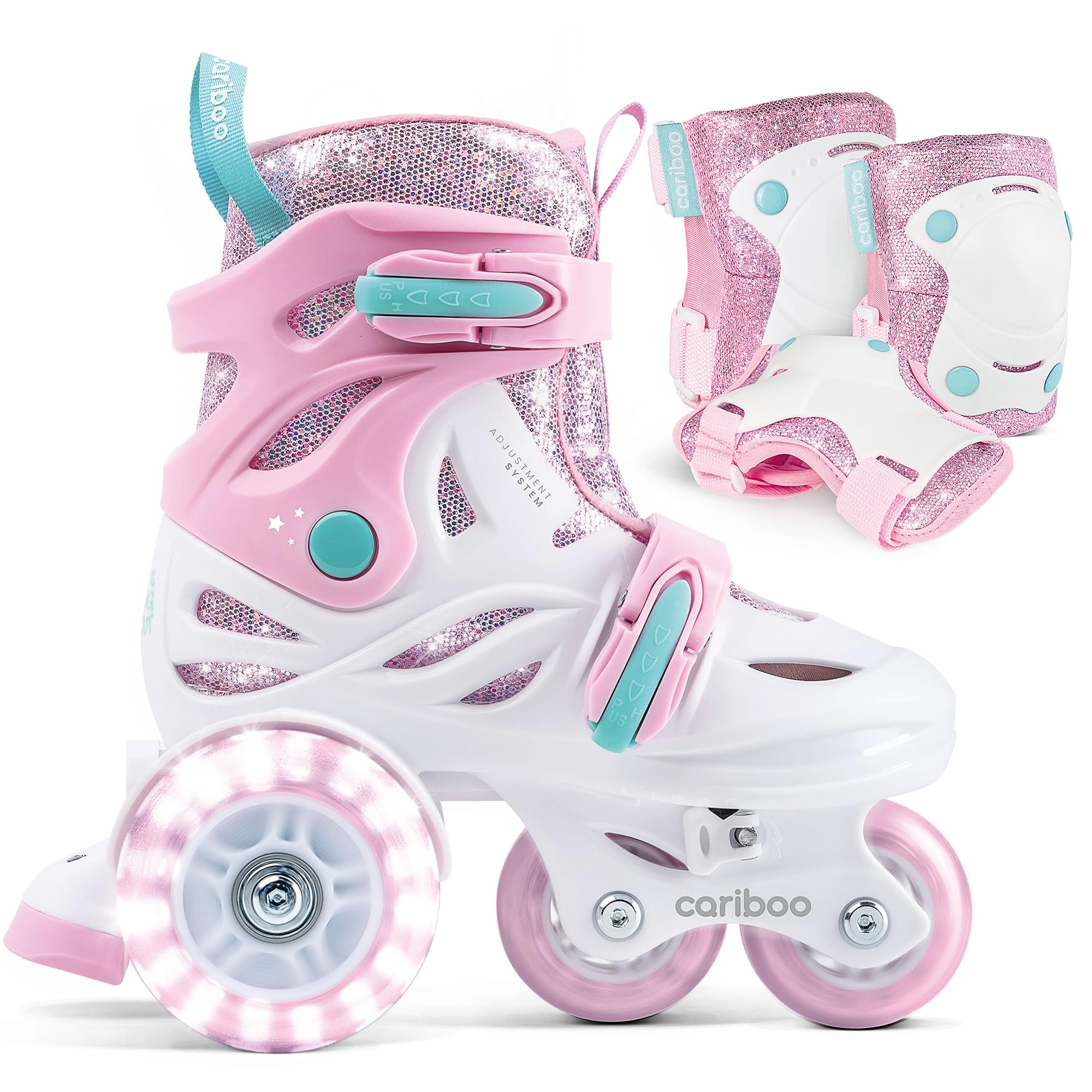 Cariboo Patins à roulettes pour Enfants - Ajustables - pour Débutants - Set avec Protège-Genoux Coudières et Protège-Poignets - Ballerina