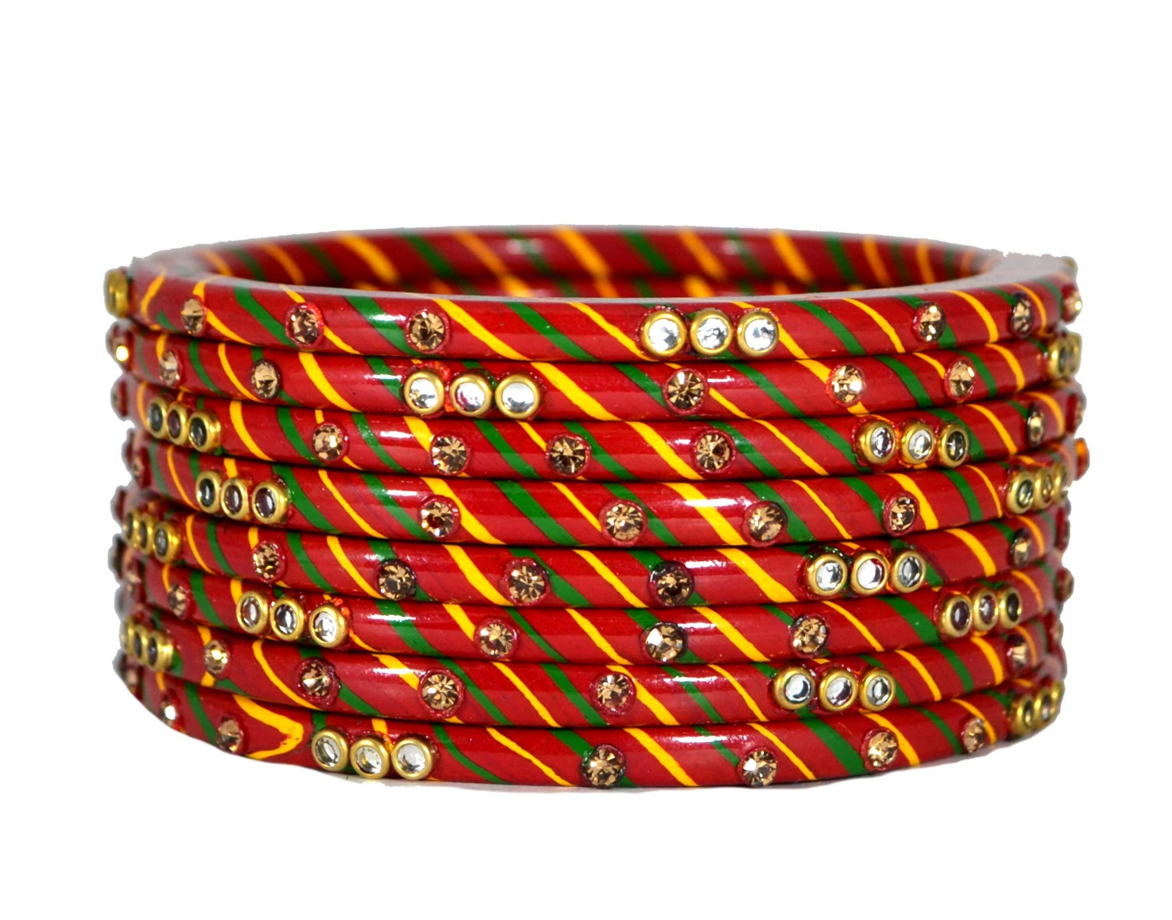 Kanganas Fashion Lac Bangles Rajasthani Red Lahariya Chudi Set (2.8) For Unisex Adult (B08VGV254Y) Amazon Price History, Amazon Price Tracker