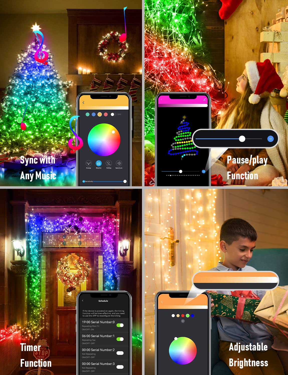 Aoycocr Custom RGB Lucine Led Decorative Compatibile con Bianco Caldo Molteplici Scenari Applicativi Controllo App 20M132Led Bluetooth Luci Natale con Timer per Camera Natale Outdoor Party Deco