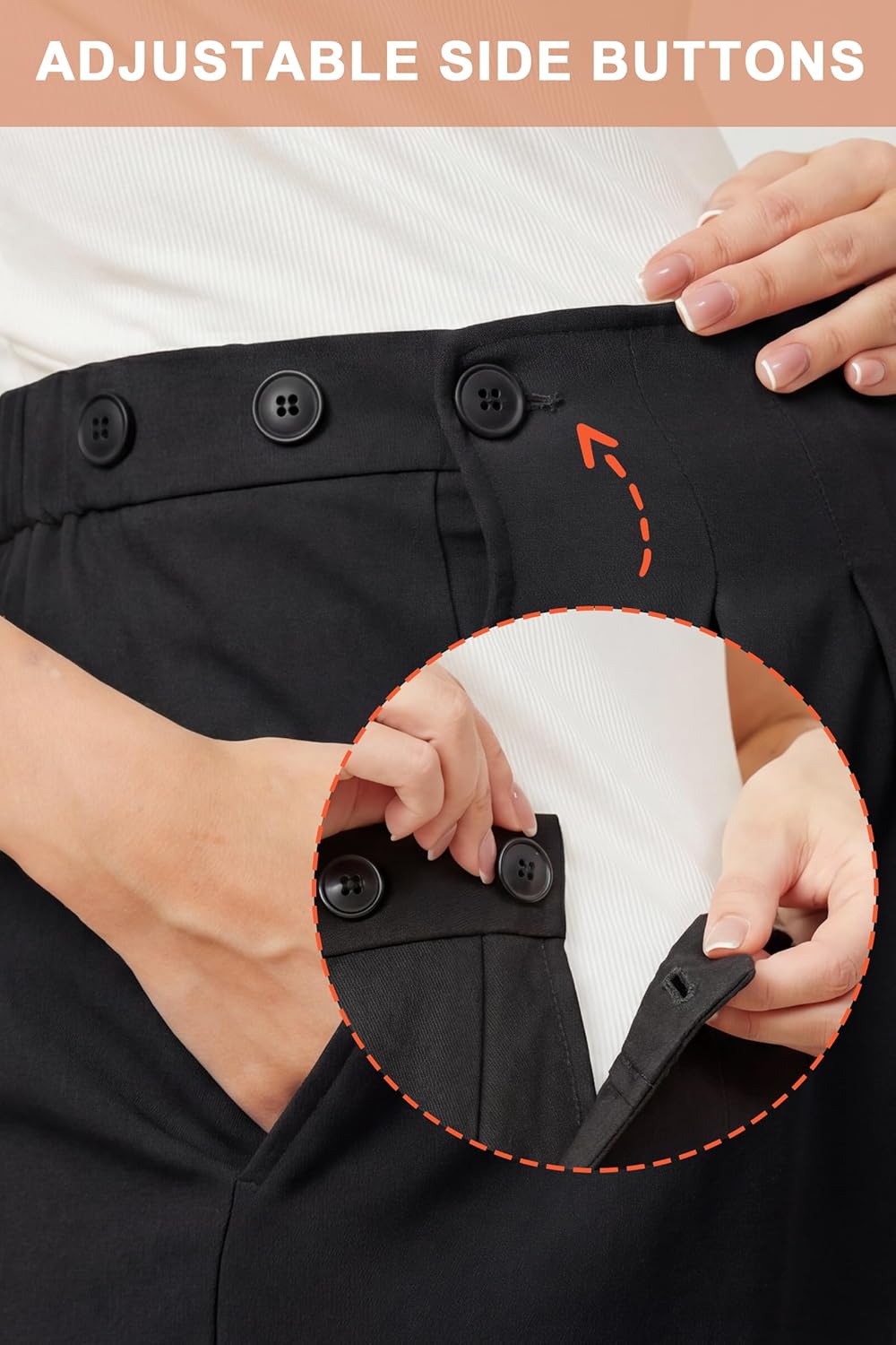 OUGES Women's Linen Maternity Pants Casual Work Adjustable Waist Straight Leg Business Office Trousers with Pockets - Image 6