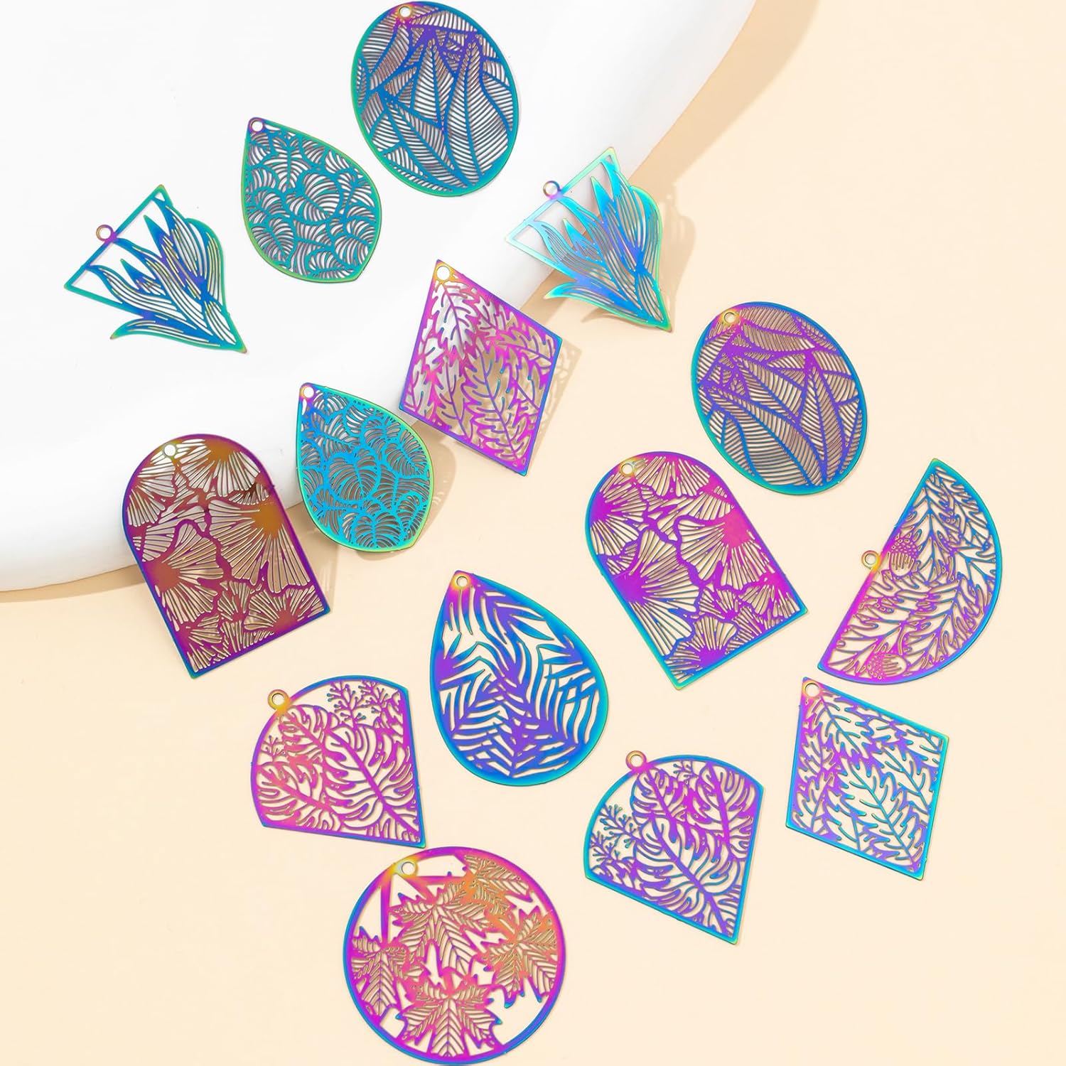 Hollow Plant Charms Multicolor Flower Leaf Filigree Pendants for DIY Earrings Necklaces Bookmarks Hanging Decorations Resin Accessories Jewelry Making Supplies - Image 7