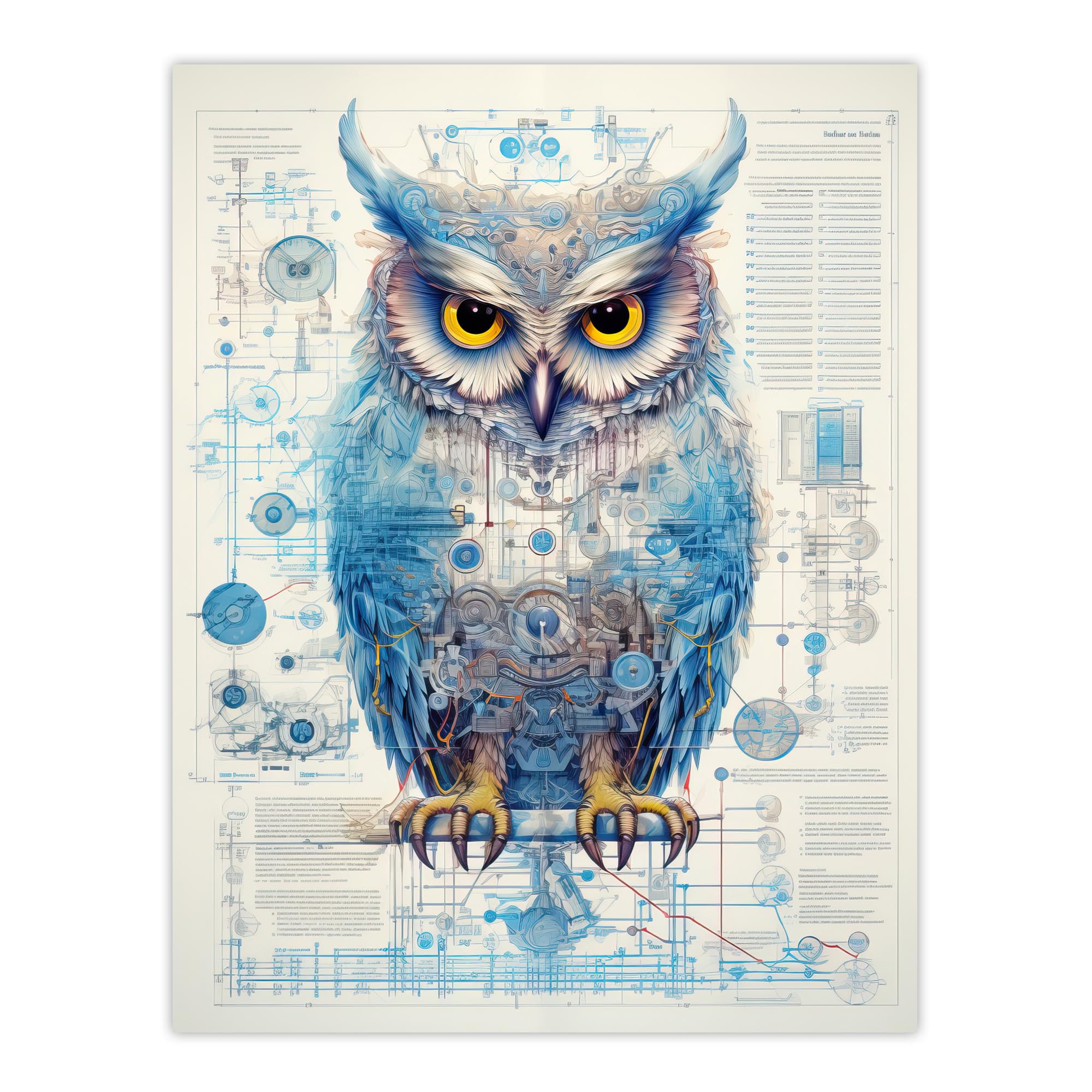 Artery8 Owl Robot Hybrid Secret Military Schematic Blueprint Futuristic Complex Arcane Manuscript Gift For Him Man Cave Extra Large XL Wall Art Poster Print