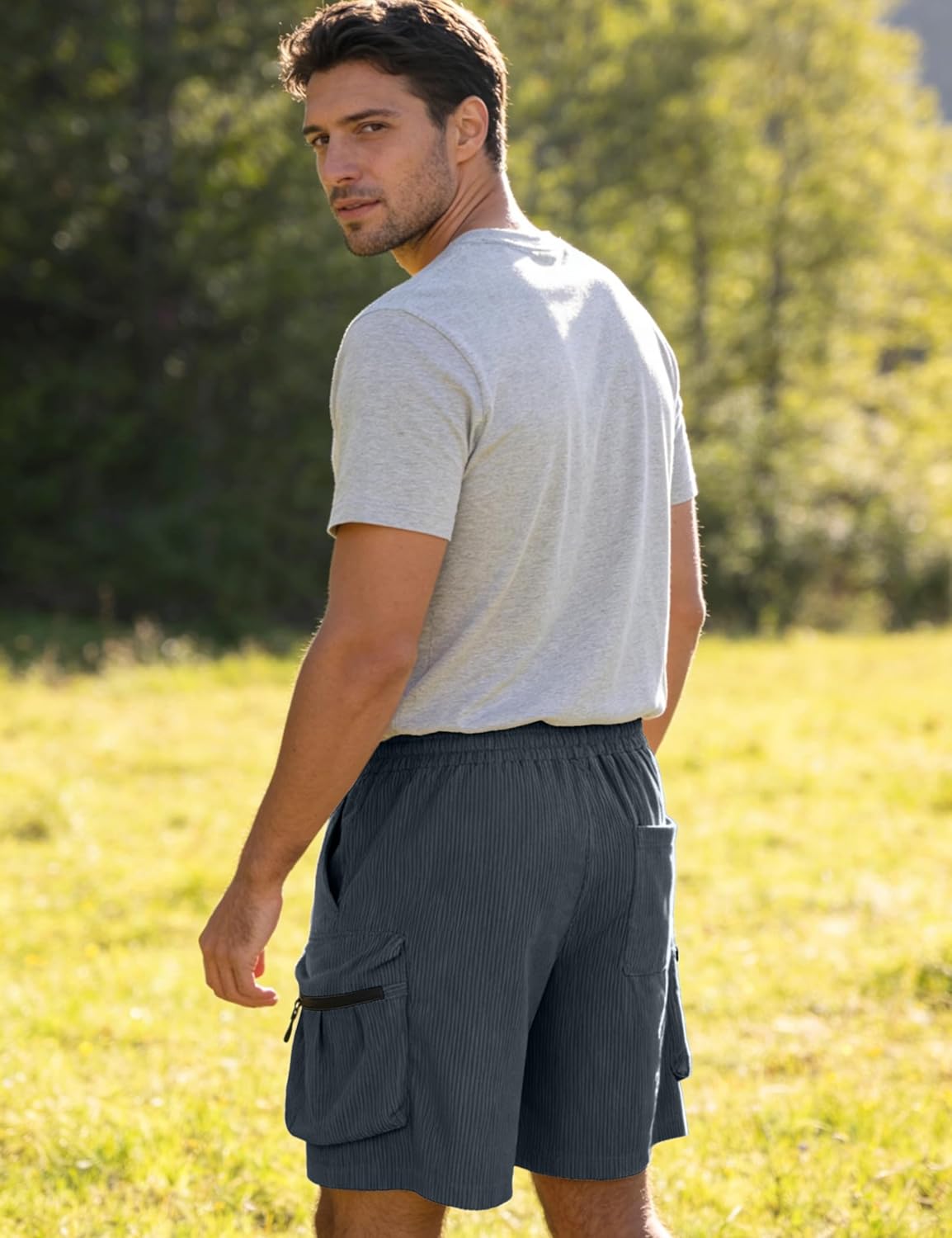 APTRO Men's Casual Shorts 9" Fashion Corduroy Cargo Comfort Shorts with Zipper Pockets Relaxed Fit - Image 3