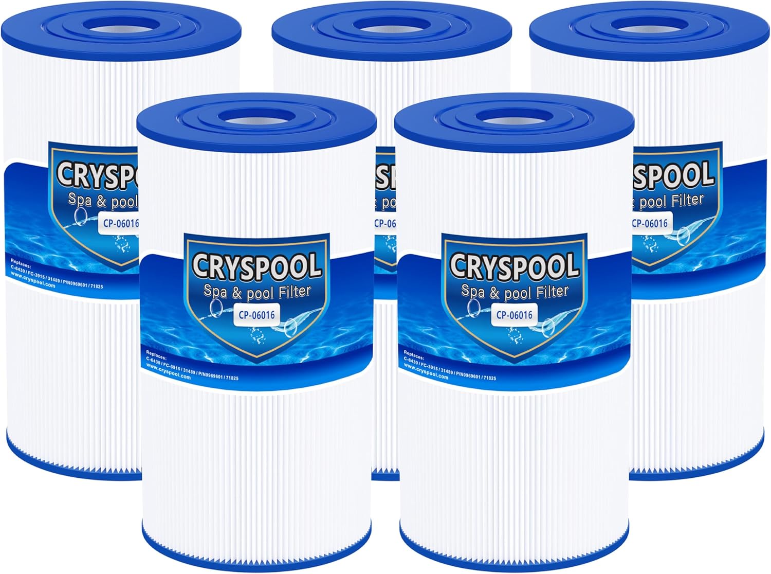 Cryspool® 06016 Filter Compatible with PWK30, C-6430, Watkins 31489, FC-3915, P/N0969601, 71825, 73178, 73250, 30 Sq. Ft Spa Filter Cartridge, 5 Pack